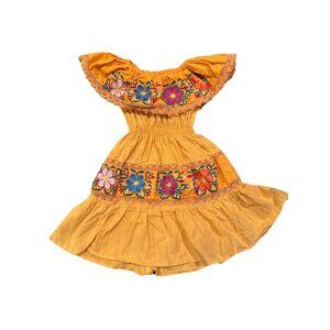 Traditional Mexican Dress For Toddler Girls Size 2T Yellow floral Embroidered